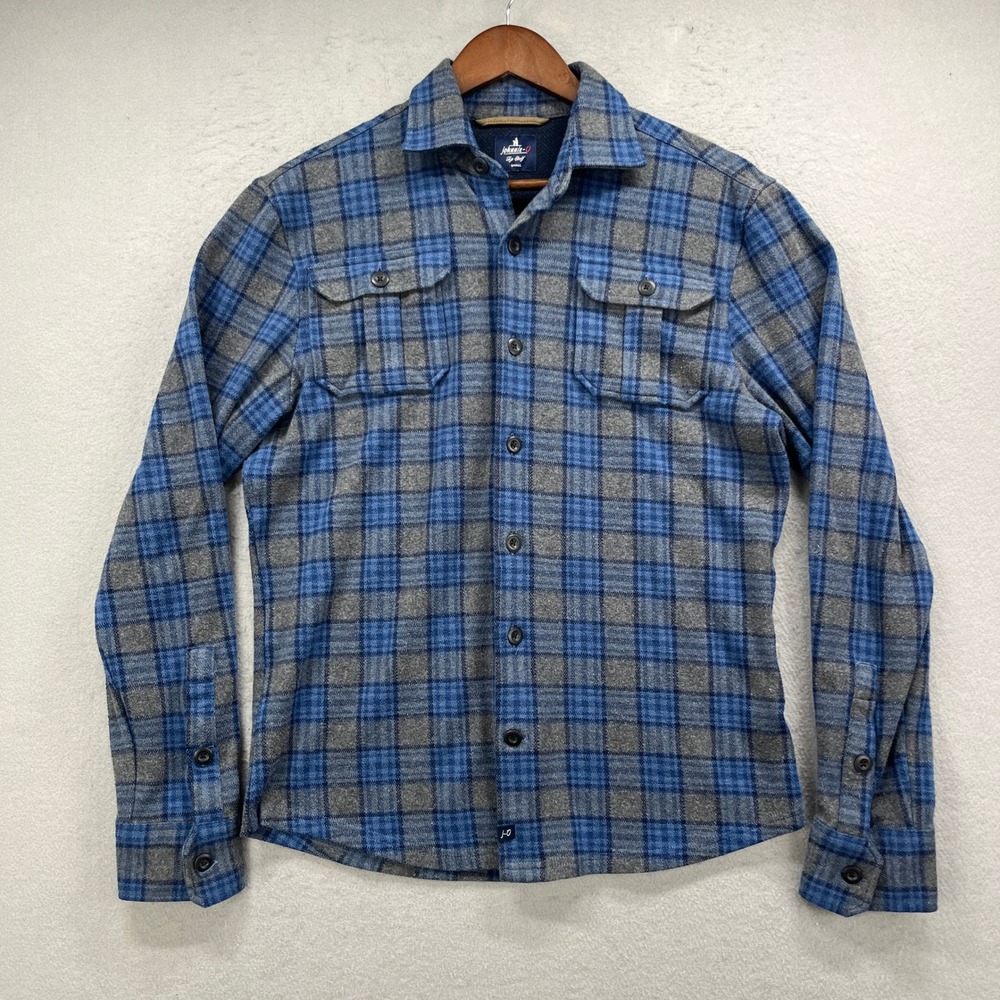 johnnie-O Flannel Shirt Mens Small Blue Waites Plaid Top Shelf Stretch Comfort